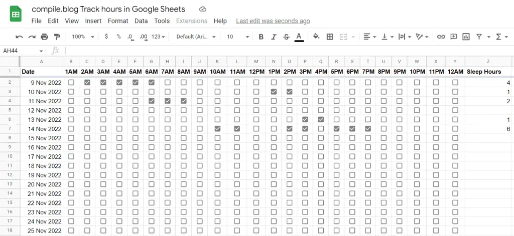 Track sleep hours in Google Sheets 